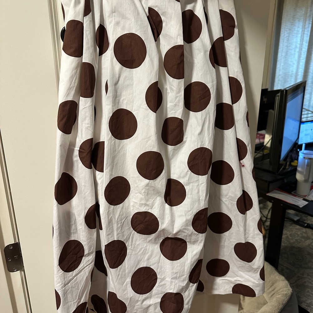 Maeve A-Line Skirt - White with Brown Polka Dots